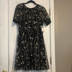 Kensie Black Dress with Silver Floral Design